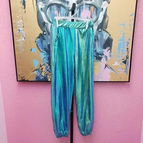 Teal Metallic Chrome Joggers - Picture 1 of 5